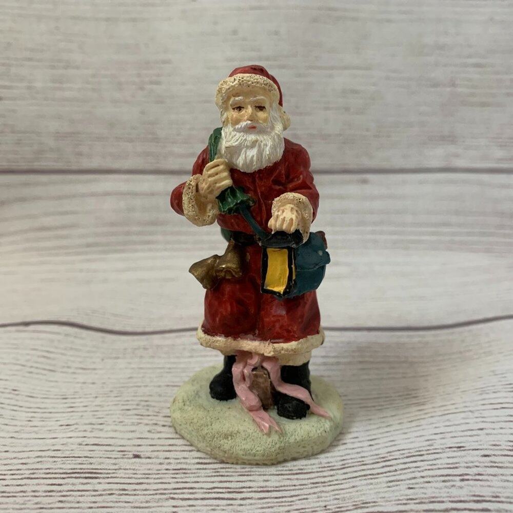 Santa Claus Figurine Statue Father Christmas Bag of Toys Lantern Small 4"H
